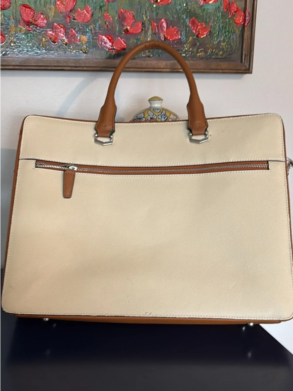 Cream and Tan Large Purse/Bag/ Briefcase